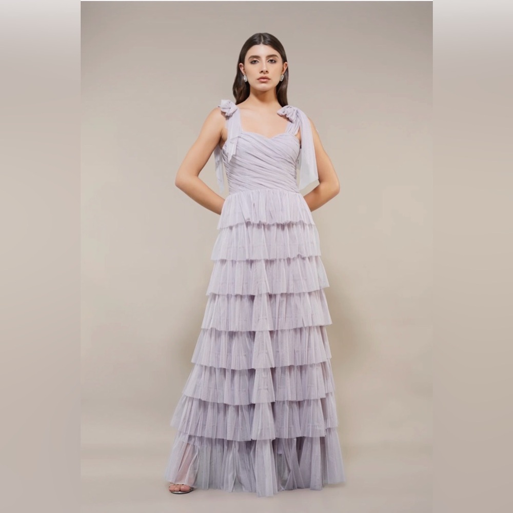Lace & Beads Tiered Lilac Maxi Dress